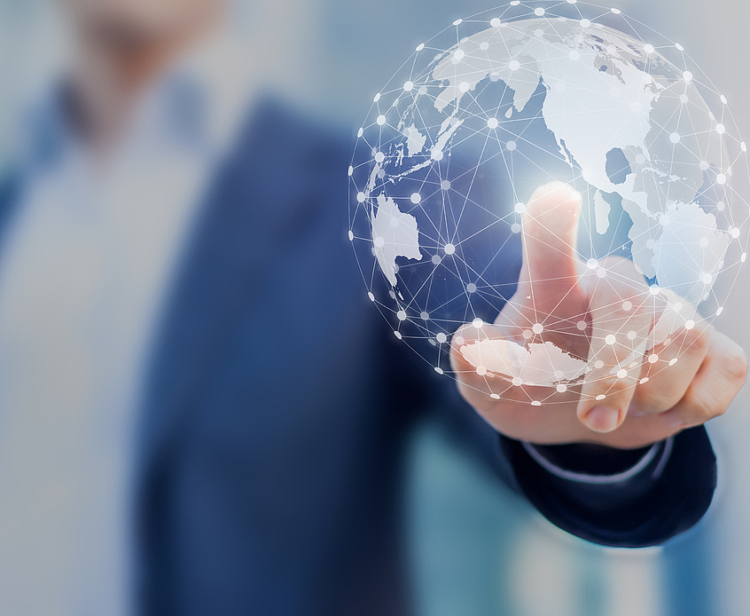 Global network communication with international connections for business around 3d world map, financial exchange, Internet of Things (IoT), blockchain technology, worldwide forex, abstract concept